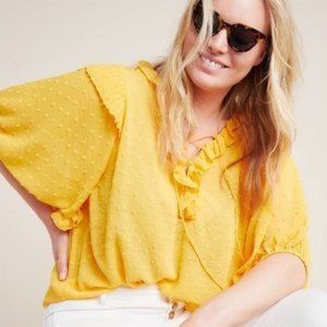 Anthropologie Haida 3/4 Sleeve Ruffle Boho Top 1X